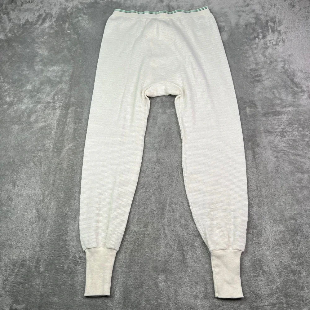 Hanes Thermal Long Johns Mens Large White Solid Waffle Knit Base Layer Pants VTG